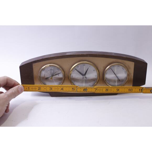 Vintage Tabletop Weather Station, Clock, Thermometer, Barometer, Wooden, - Picture 2 of 5